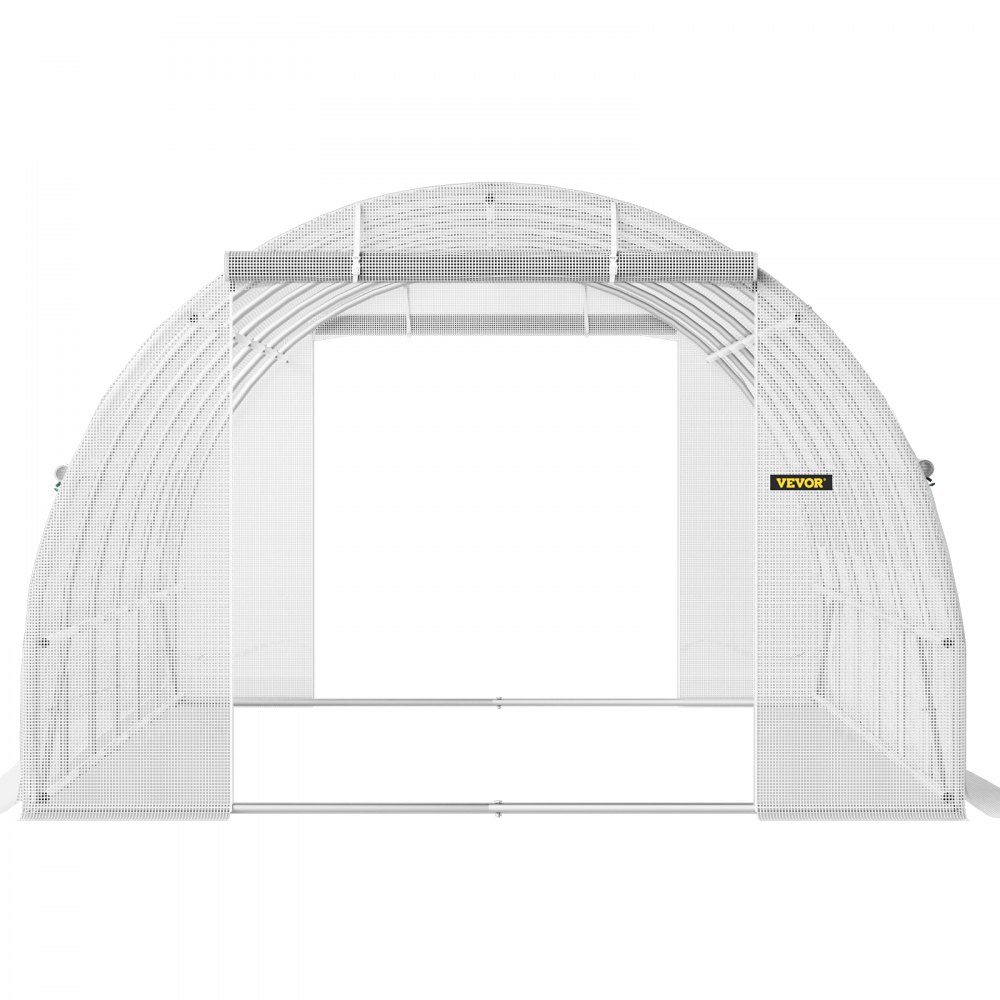 VEVOR 6.1 x 3 x 2.1 m Walk-in Tunnel Greenhouse, Portable Plant Hot House with Galvanized Steel Hoops, 3 Top Beams, Diagonal Poles, 2 Zippered Doors & 12 Roll-up Windows, White