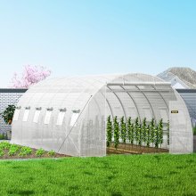 VEVOR Walk-in Tunnel Greenhouse, 20 x 10 x 7 ft Portable Plant Hot House w/ Galvanized Steel Hoops, 3 Top Beams, Diagonal Poles, 2 Zippered Doors & 12 Roll-up Windows, White