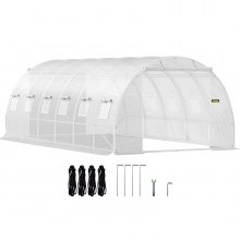 VEVOR Walk-in Tunnel Greenhouse, 20 x 10 x 7 ft Portable Plant Hot House w/ Galvanized Steel Hoops, 3 Top Beams, Diagonal Poles, 2 Zippered Doors & 12 Roll-up Windows, White