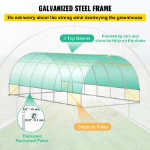 VEVOR Walk-in Tunnel Greenhouse, 20 x 10 x 7 ft Portable Plant Hot House w/ Galvanized Steel Hoops, 3 Top Beams, 4 Diagonal Poles, 2 Zippered Doors & 12 Roll-up Windows, White