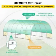 VEVOR Walk-in Tunnel Greenhouse, 20 x 10 x 7 ft Portable Plant Hot House w/ Galvanized Steel Hoops, 3 Top Beams, 4 Diagonal Poles, 2 Zippered Doors & 12 Roll-up Windows, White