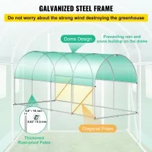 VEVOR Walk-in Tunnel Greenhouse, 15 x 6.5 x 7 ft Portable Plant Hot House w/ Galvanized Steel Hoops, 1 Top Beam, 2 x Diagonal Poles, A Zippered Door & 8 Roll-up Windows, White