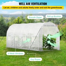 VEVOR Walk-in Tunnel Greenhouse, 15 x 6.5 x 7 ft Portable Plant Hot House w/ Galvanized Steel Hoops, 1 Top Beam, 2 x Diagonal Poles, A Zippered Door & 8 Roll-up Windows, White