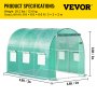 VEVOR Walk-in tunelový skleník, 10 x 7 x 7 stop přenosná rostlinná vyhřívací hala s pozinkovanými ocelovými obručemi, 1 horní nosník, diagonální tyče, dveře na zip a 6 rolovacích oken, zelená