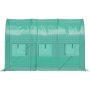 green VEVOR walk-in greenhouse with arched roof and rolled-up windows on a white background.