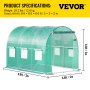VEVOR Walk-in Tunnel Greenhouse, 9.8 x 6.6 x 6.6 ft Portable Plant Hot House with Galvanized Steel Hoops, 1 Top Beam, 2 Diagonal Poles, 2 Zippered Doors & 6 Roll-up Windows, Green