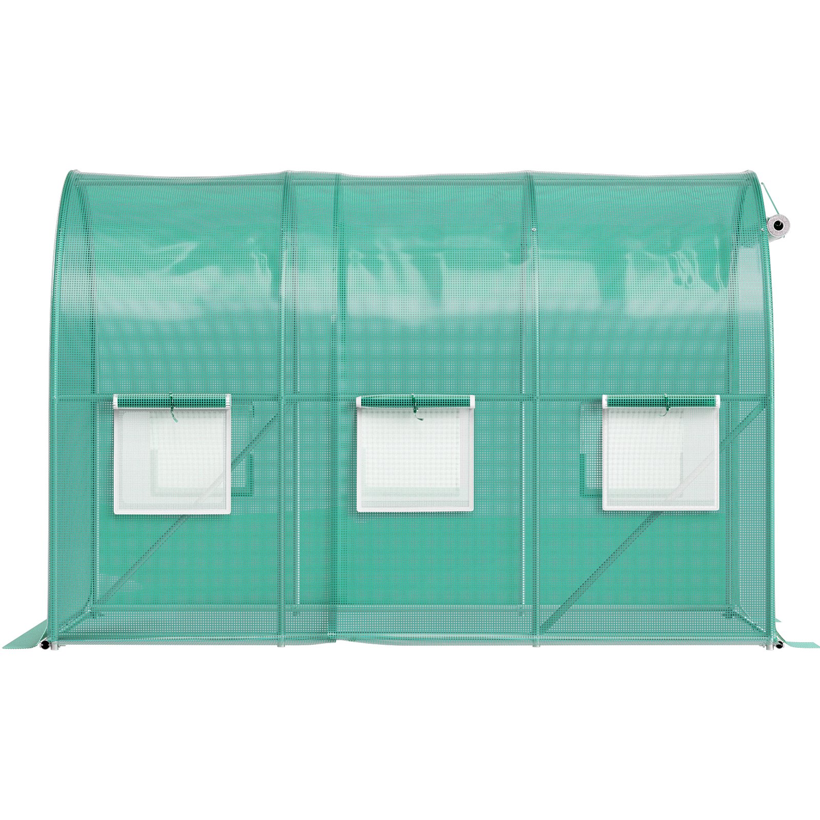 green VEVOR walk-in greenhouse with roll-up windows and sturdy frame.