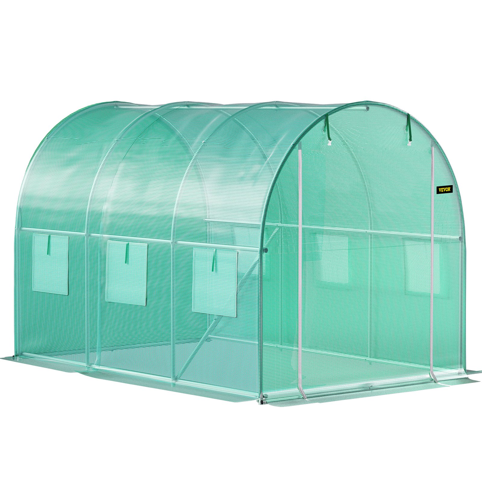 VEVOR Walk-in Tunnel Greenhouse, 9.8 x 6.6 x 6.6 ft Portable Plant Hot House with Galvanized Steel Hoops, 1 Top Beam, 2 Diagonal Poles, 2 Zippered Doors & 6 Roll-up Windows, Green
