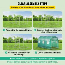 VEVOR Walk-in Tunnel Greenhouse, 12 x 7 x 7 ft Portable Plant Hot House w/ Galvanized Steel Hoops, 1 Top Beams, 2 Diagonal Poles, 2 Zippered Doors & 6 Roll-up Windows, Green