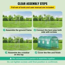 VEVOR Walk-in Tunnel Greenhouse, 12 x 7 x 7 ft Portable Plant Hot House w/ Galvanized Steel Hoops, 1 Top Beams, 2 Diagonal Poles, 2 Zippered Doors & 6 Roll-up Windows, Green