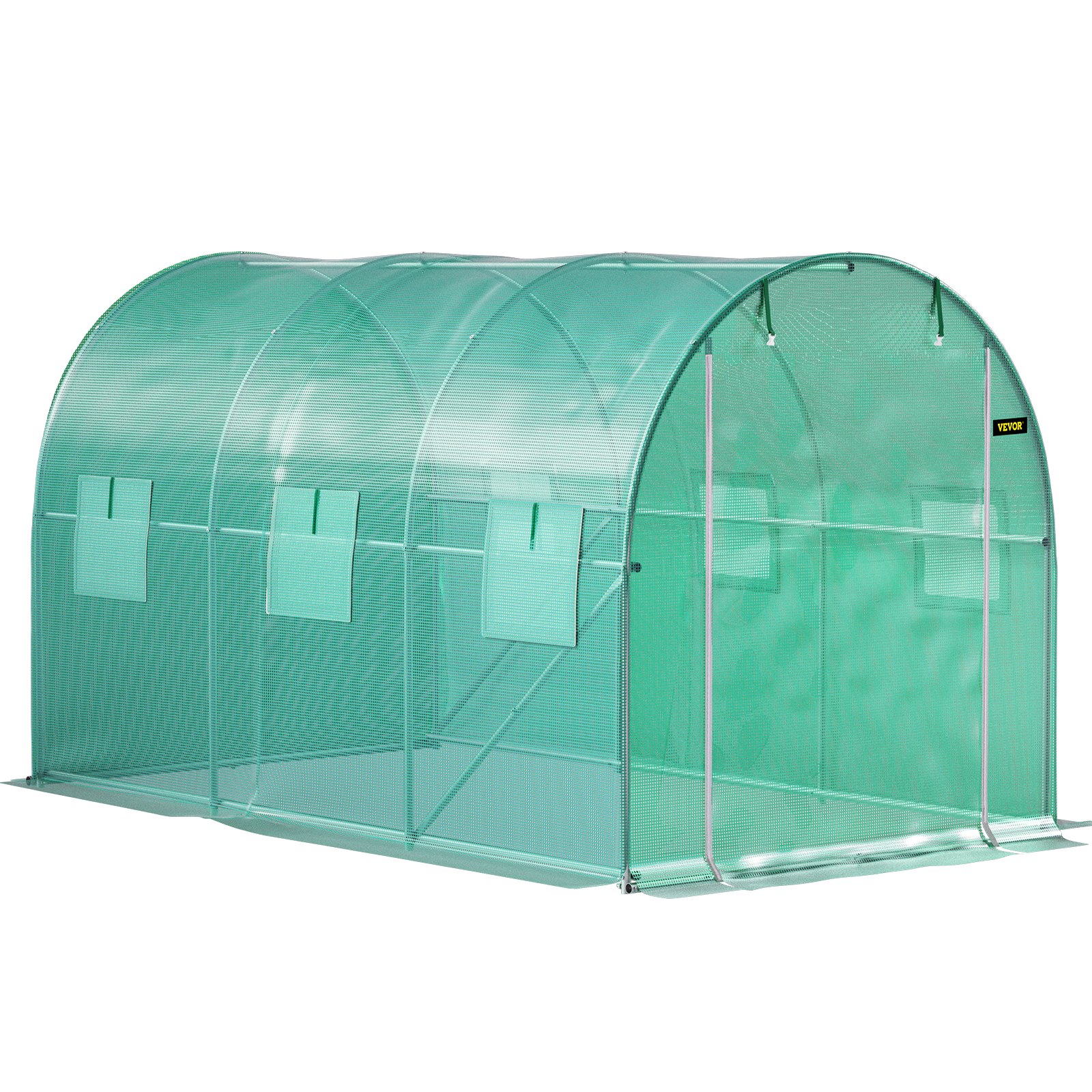 VEVOR Walk-in Tunnel Greenhouse, 12 x 7 x 7 ft Portable Plant Hot House with Galvanized Steel Hoops, 1 Top Beams, 2 Diagonal Poles, 1 Zippered Door & 6 Roll-up Windows, Green