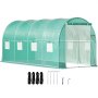 VEVOR Walk-in Tunnel Greenhouse, 4.5 x 2 x 2 m /15 x 7 x 7 ft Portable Plant Hot House w/ Galvanized Steel Hoops, 1 Top Beam, 2 Diagonal Poles, 2 Zippered Doors & 8 Roll-up Windows, Green