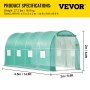 VEVOR Walk-in Tunnel Greenhouse, 4.5 x 2 x 2 m Portable Plant Hot House w/ Zippered Door, 8 Roll-up Windows, Galvanized Steel Hoops, 1 Top Beam, and 2 Diagonal Poles, Green