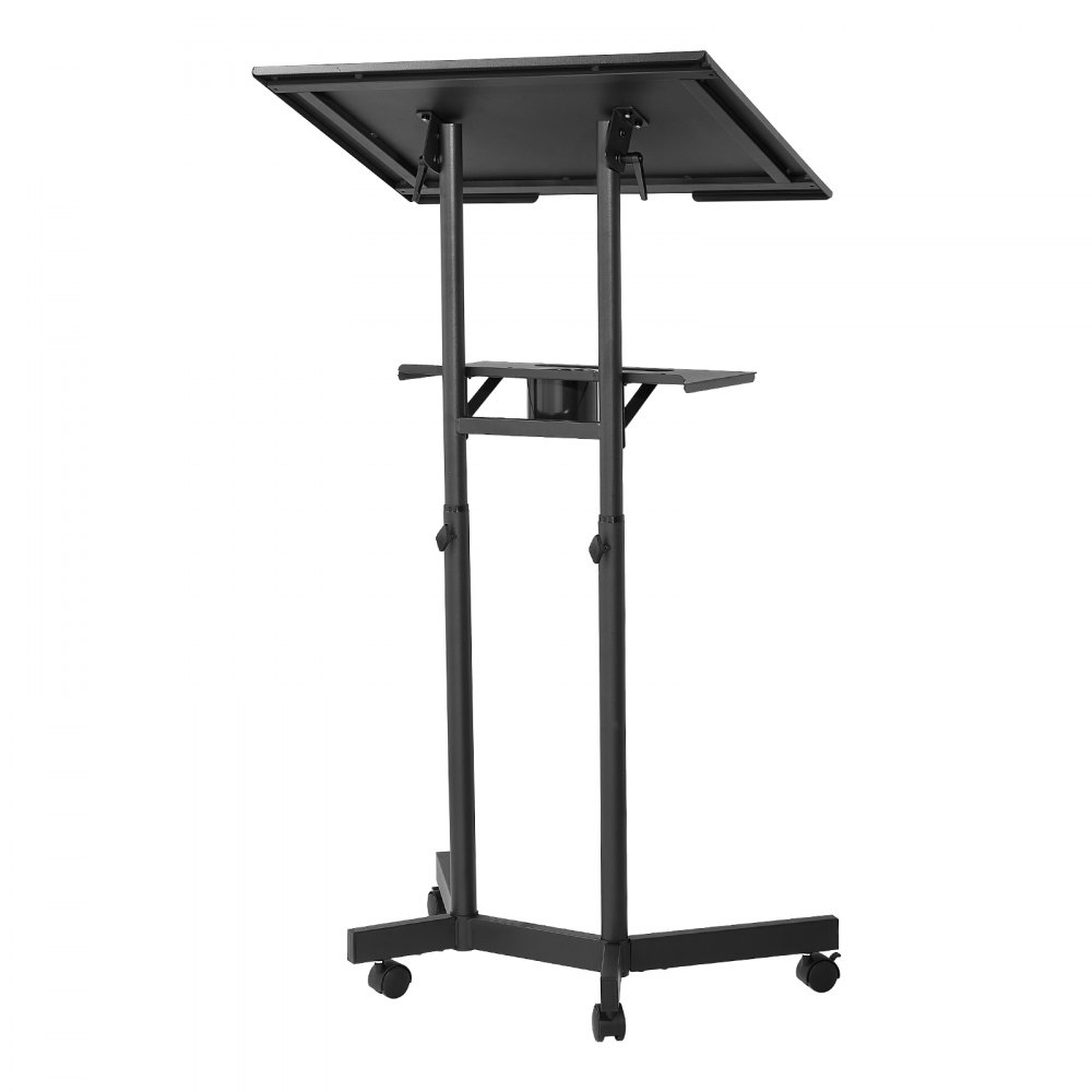 VEVOR Podium Stand, Adjustable Height Steel Lectern Mobile Laptop Desk, for Schools, Churches and Events, 103-124 cm, Portable Presentation Lectern Stand with 0-30° Tilt Top and 2-Position Shelf