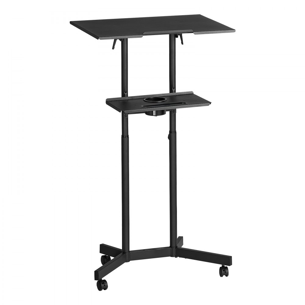 VEVOR Podium Stand, Adjustable Height Steel Lectern Mobile Laptop Desk, for Schools, Churches and Events, 103-124 cm, Portable Presentation Lectern Stand with 0-30° Tilt Top and 2-Position Shelf