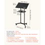 VEVOR Podium Stand, Adjustable Height Steel Lectern Mobile Laptop Desk, for Schools, Churches and Events, 103-124 cm, Portable Presentation Lectern Stand with 0-30° Tilt Top and 2-Position Shelf
