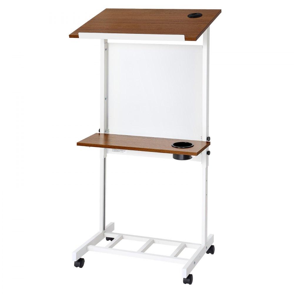 VEVOR Podium Stand, Adjustable Height Wooden Lectern Mobile Laptop Desk, for Schools, Churches and Events, 103-124 cm, Portable Presentation Lectern Stand with Storage Shelf, Book Stop and Cup Holder