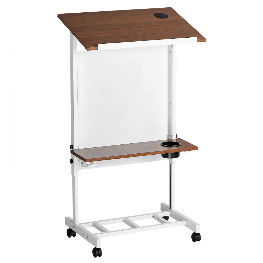 VEVOR Podium Stand, Adjustable Height Wooden Lectern Mobile Laptop Desk, for Schools, Churches and Events, 103-124 cm, Portable Presentation Lectern Stand with Storage Shelf, Book Stop and Cup Holder