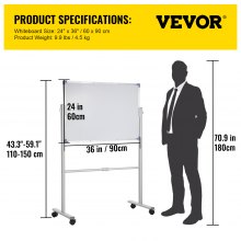 VEVOR Mobile Dry Erase Board Magnetic Whiteboard w/ Stand 60 x 90cm Double Sided