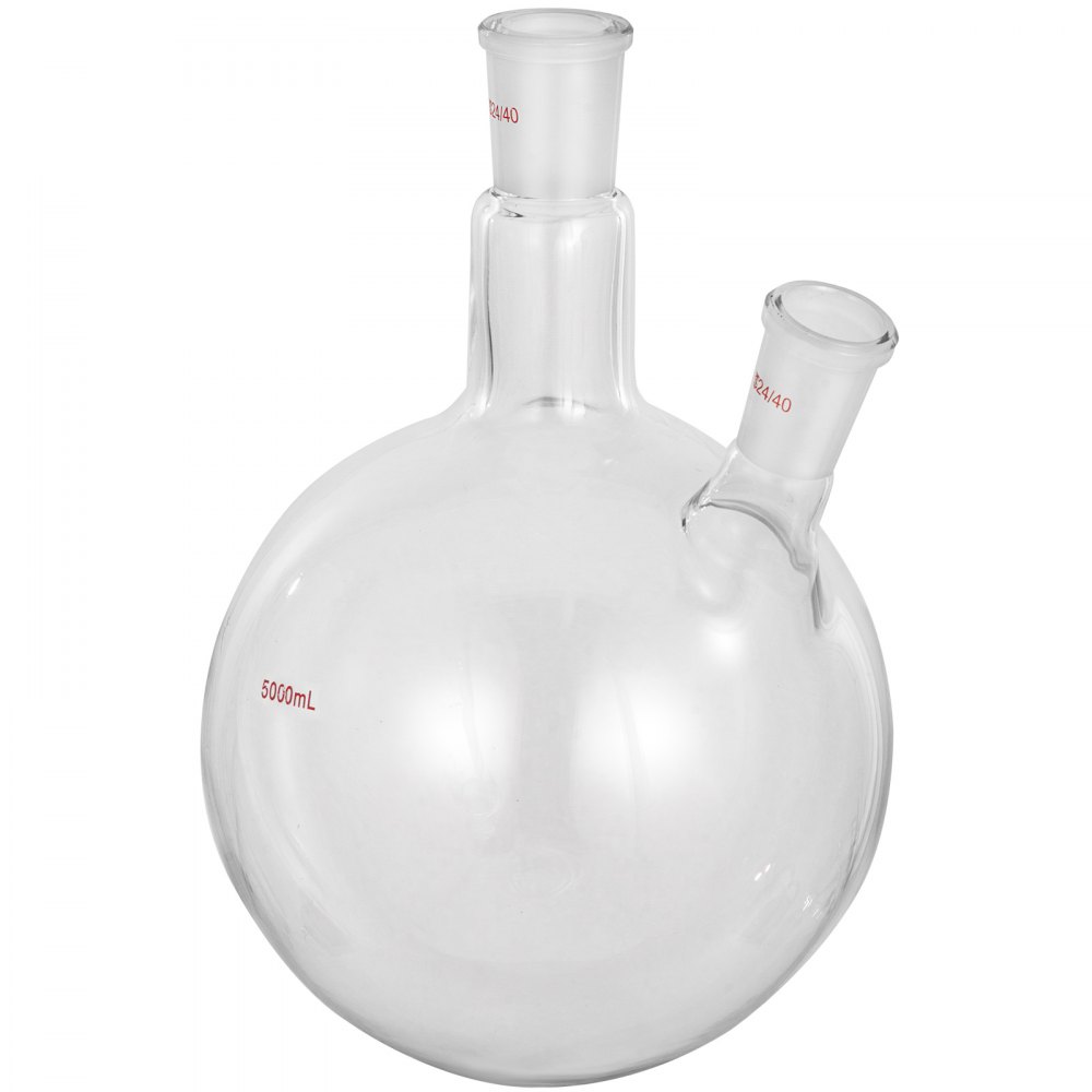 VEVOR 5000ml 24/40 Joint Lab Glass Flask Round Bottom Two Short Necks