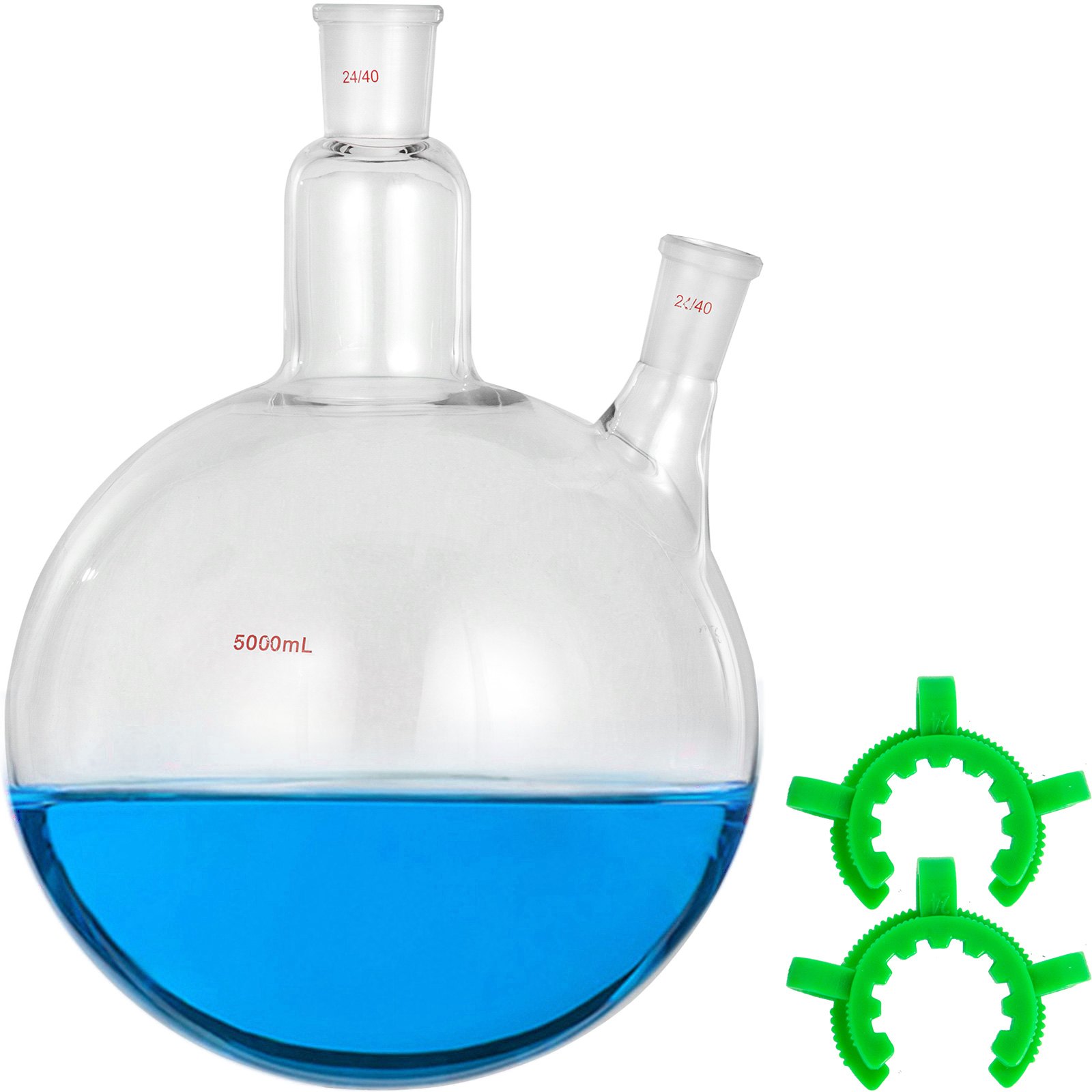 VEVOR 5000ml 24/40 Joint Lab Glass Flask Round Bottom Two Short Necks