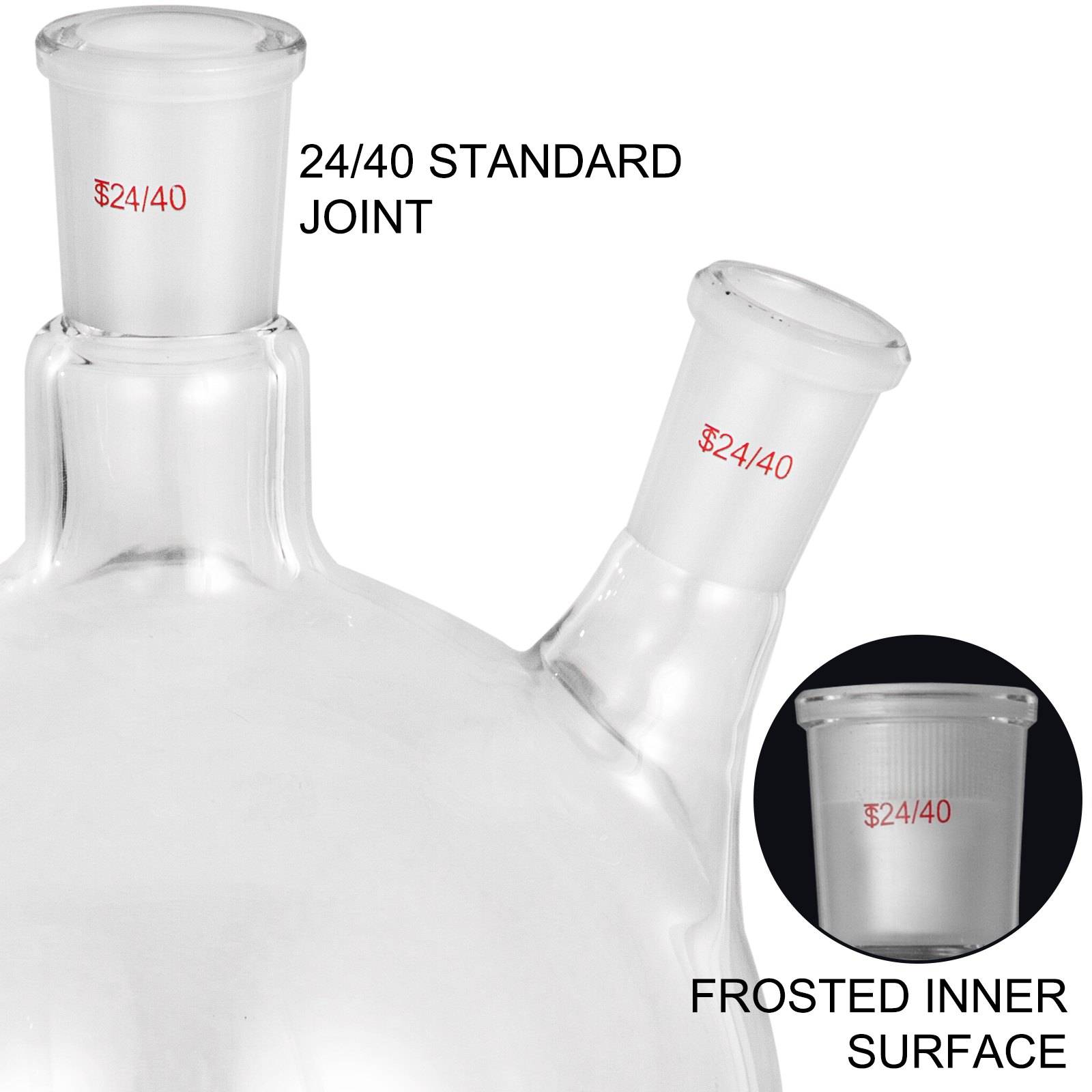 VEVOR 5000ml 24/40 Joint Lab Glass Flask Round Bottom Two Short Necks