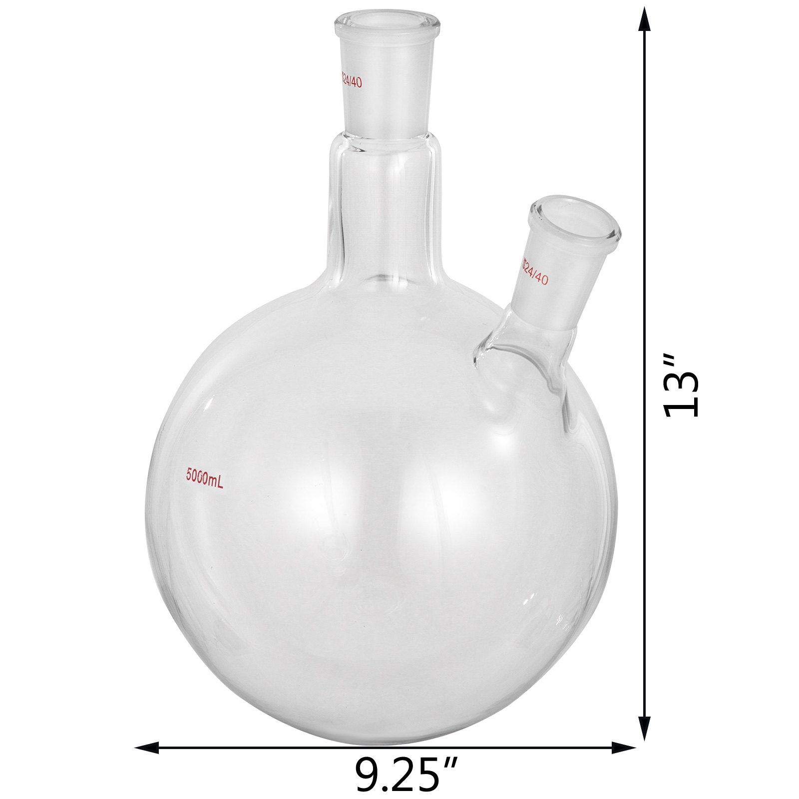 VEVOR 5000ml 24/40 Joint Lab Glass Flask Round Bottom Two Short Necks