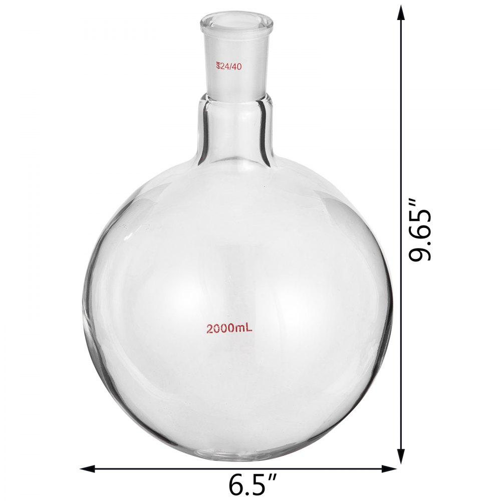 Vevor Round Bottom Flask Receiving Flask 2000 Ml Reaction Flask With Single Neck