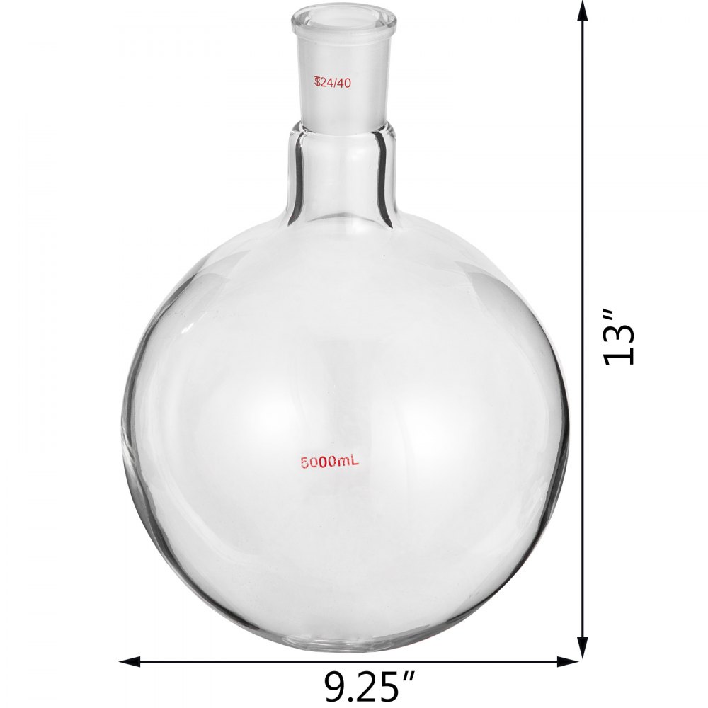 VEVOR Round Bottom Flask Receiving Flask 5000ml Reaction Flask with Single Neck