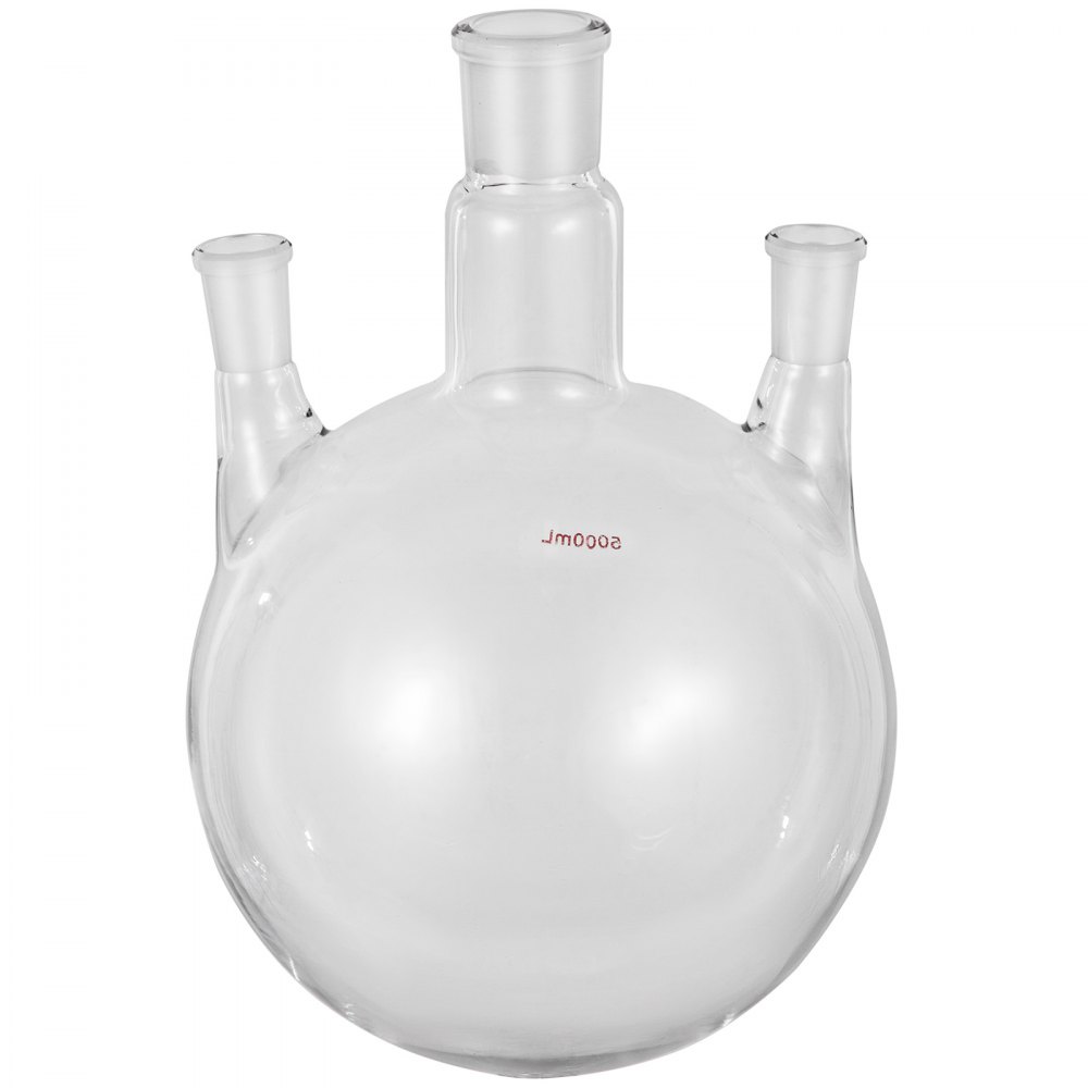 Vevor Round Bottom Flask Receiving Flask 5l Reaction Flask 3 Neck Boiling Flask
