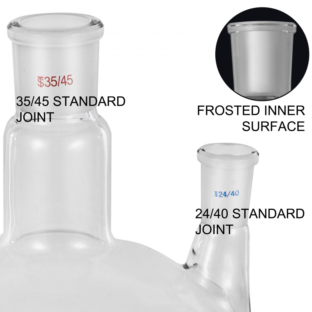 Vevor Round Bottom Flask Receiving Flask 5l Reaction Flask 3 Neck Boiling Flask