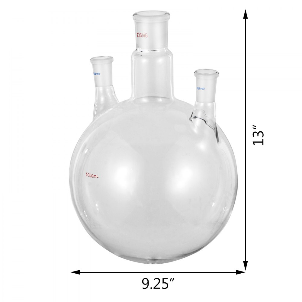 Vevor Round Bottom Flask Receiving Flask 5l Reaction Flask 3 Neck Boiling Flask