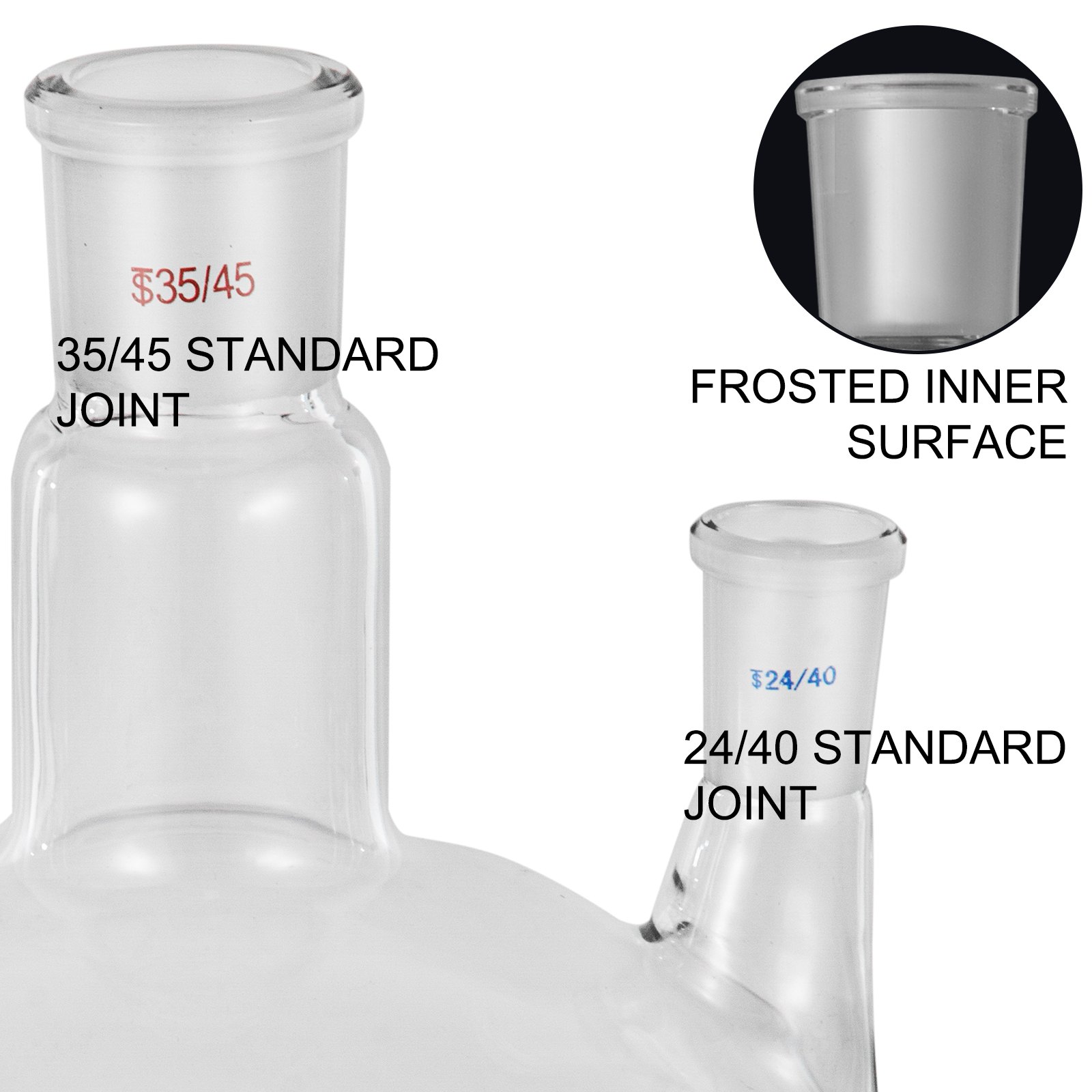 Vevor Round Bottom Flask Receiving Flask 5l Reaction Flask 3 Neck Boiling Flask