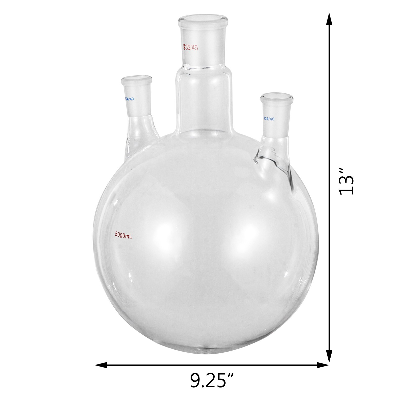 Vevor Round Bottom Flask Receiving Flask 5l Reaction Flask 3 Neck Boiling Flask