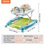 VEVOR Andador para bebés 4 en 1, centro de actividades plegable para bebés con ruedas, 3 alturas ajustables, bandeja para música y juguetes, asiento de aprendizaje | Caminar detrás | Rockero | Andador para niños pequeños con hamaca para niñas y niños de 6 a 24 meses