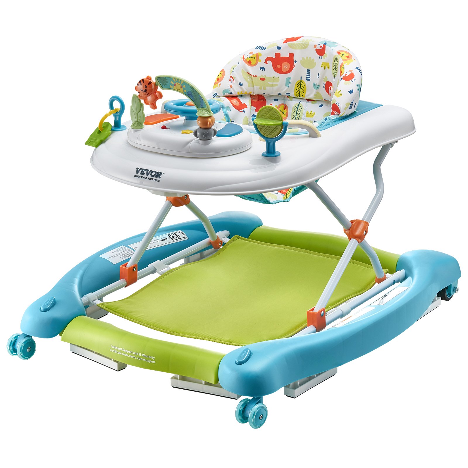 VEVOR 4-in-1 Baby Walker, Foldable Baby Activity Center on Wheels, 3 Adjustable Height, Music & Toys Tray, Learning-Seated | Walk-Behind | Rocker | Bouncer Toddler Walker for Girls Boys 6-24 Months