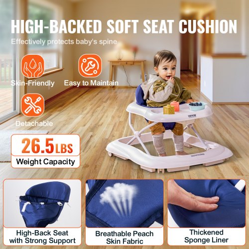 VEVOR Baby Walker, Foldable Baby Walkers with 3-Level Adjustable