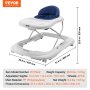 VEVOR baby walker, white with blue seat, adjustable heights, dimensions 31.5 x 25.8 x 20.9 inches.