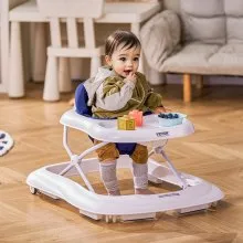 VEVOR Baby Walker, Foldable Baby Walkers with 3-Level Adjustable Height, Rolling Toddler Walker and Activity Center with Wheels & Feeding Tray, Anti-Rollover Activity Helper for Boy Girl 6-12 Months
