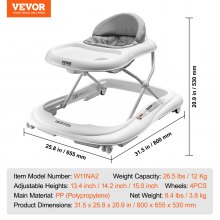 VEVOR Baby Walker, Foldable Baby Walkers with 3-Level Adjustable Height, Rolling Toddler Walker and Activity Center with Wheels & Feeding Tray, Anti-Rollover Activity Helper for Boy Girl 6-12 Months