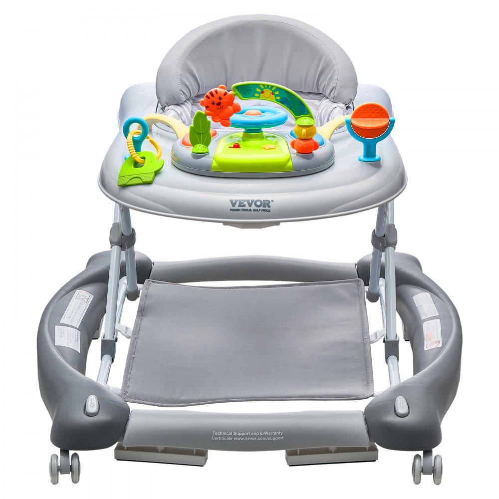 VEVOR 4-in-1 Baby Walker, Foldable Baby Activity Center on Wheels, 3 Adjustable Height, Music & Toys Tray, Learning-Seated | Walk-Behind | Rocker | Bouncer Toddler Walker for Girls Boys  6-24 Months