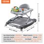 VEVOR 4-in-1 Baby Walker, Foldable Baby Activity Center on Wheels, 3 Adjustable Height, Music & Toys Tray, Learning-Seated | Walk-Behind | Rocker | Bouncer Toddler Walker for Girls Boys  6-24 Months