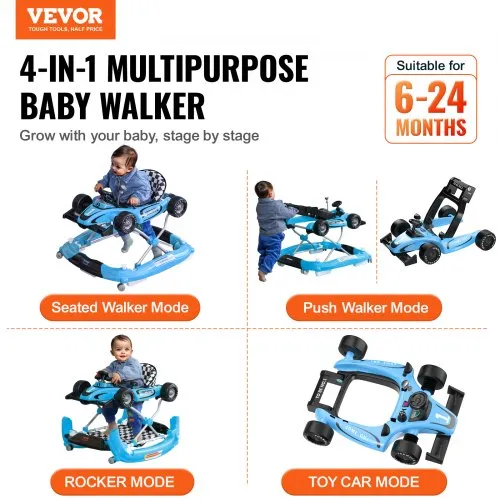 4-in-1 Baby Walker, Foldable Baby Activity Center On Wheels, 3