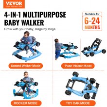 VEVOR 4-in-1 Baby Walker, Foldable Baby Activity Center with Wheels, Adjustable Height, Light, Steering Wheel, Learning-Seated | Walk-Behind | Toy Car | Rocker Toddler Walker for Boys Girls 6-24 Month