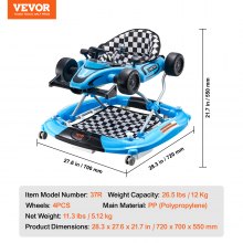 VEVOR 4-in-1 Baby Walker, Foldable Baby Activity Center with Wheels, Adjustable Height, Light, Steering Wheel, Learning-Seated | Walk-Behind | Toy Car | Rocker Toddler Walker for Boys Girls 6-24 Month
