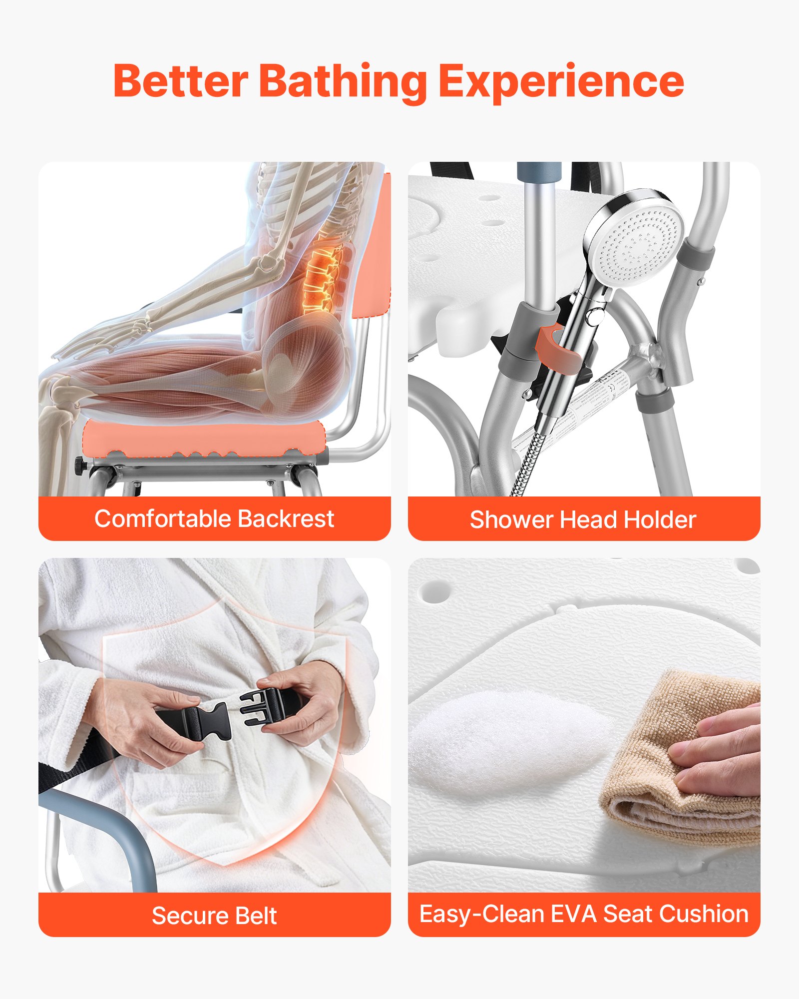 VEVOR Sliding Shower Chair, 400 lbs Capacity Tub Transfer Bench for Bathtub, Heavy Duty Shower Bench with Arms and Backrest, Height Adjustable Seat for Handicap, Adults, Seniors, Elderly and Disabled