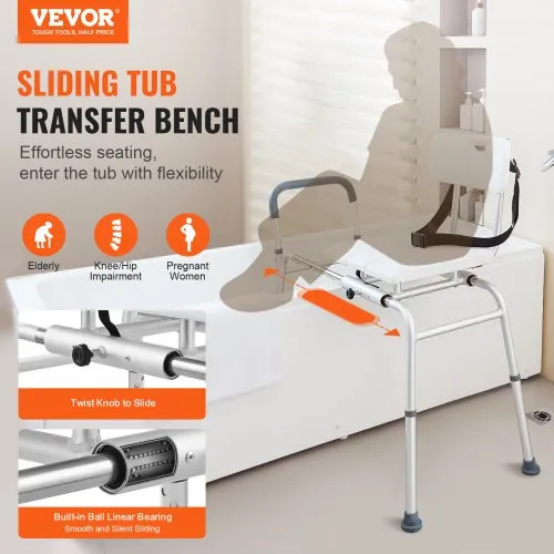 VEVOR Sliding Tub Transfer Bench, Height Adjustable Bathtub
