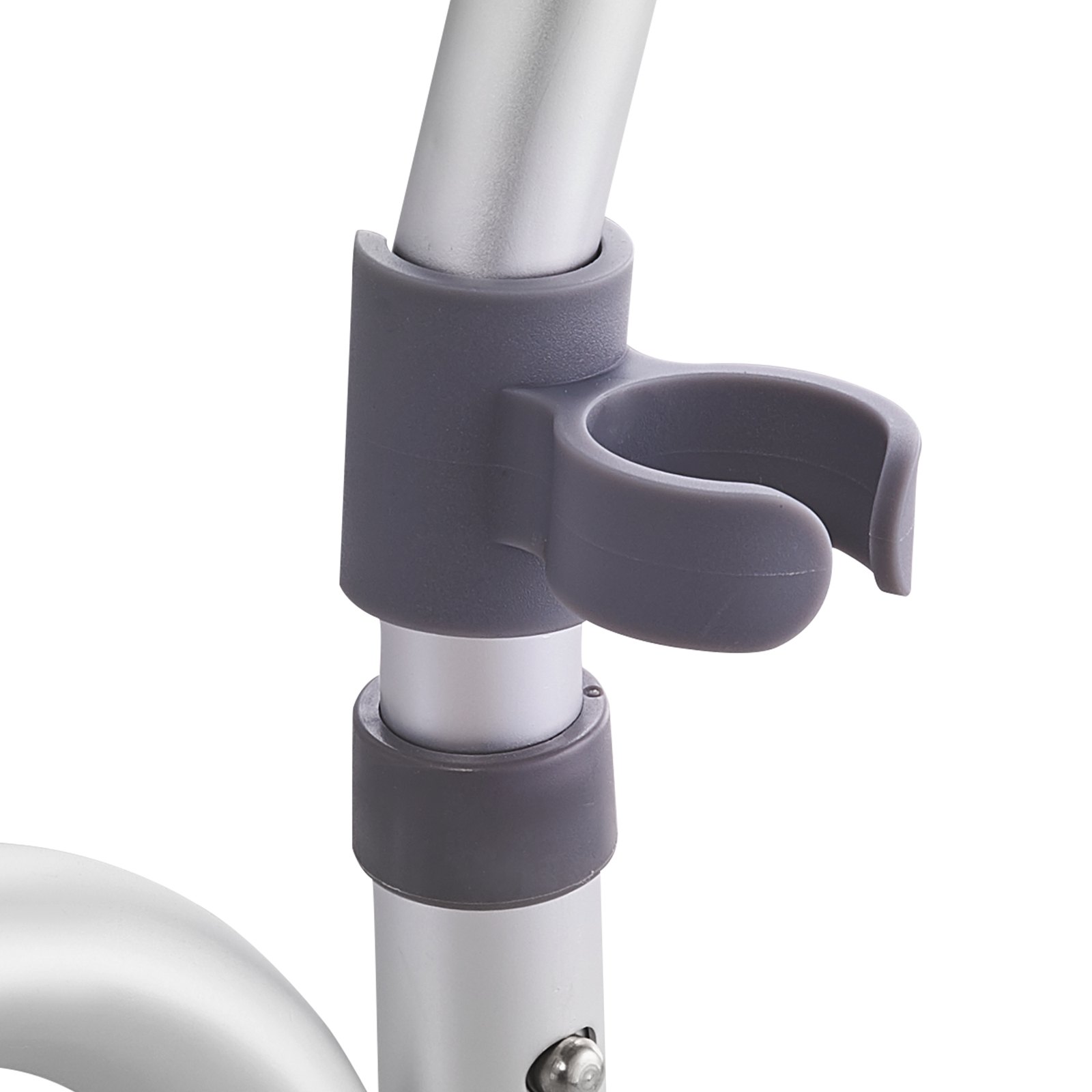 close-up of VEVOR sliding tub transfer bench grey clip on metal frame.