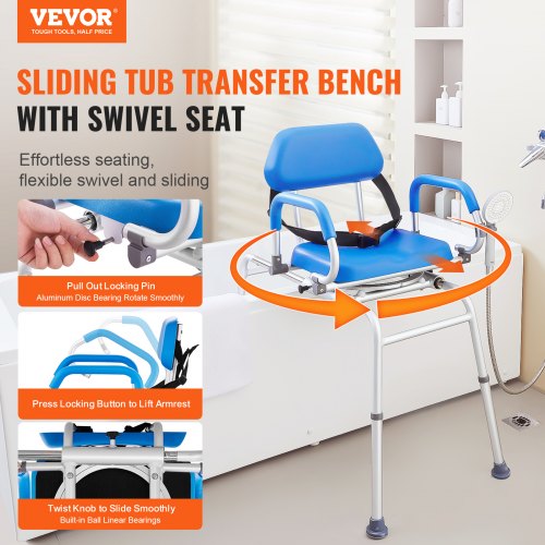 VEVOR Sliding Tub Transfer Bench with 360 Degree Swivel Seat