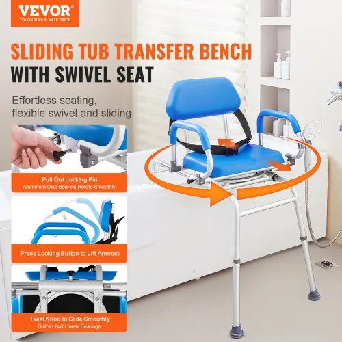 VEVOR Sliding Tub Transfer Bench with 360 Degree Swivel Seat